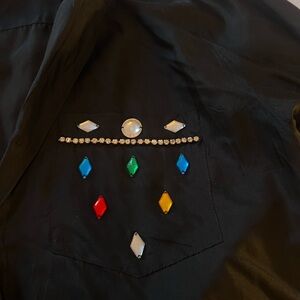 100% Silk Vintage Button-Up Shirt with Colorful Accents